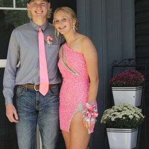 Pink Sequin One-Shoulder Mini Dress